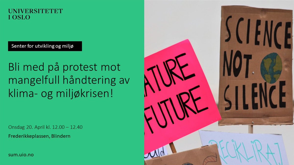 Bli med på Akademiaprotest 20. april #ScienceNotSilence 🌏💪 På programmet står Thomas Hylland Eriksen @Unioslo_anthro Maja Van der Velden, <a href="/uio_lab/">Sustainability Lab, University of Oslo</a> og Anna Keane, klimaaktivist  sum.uio.no/forskning/aktu…