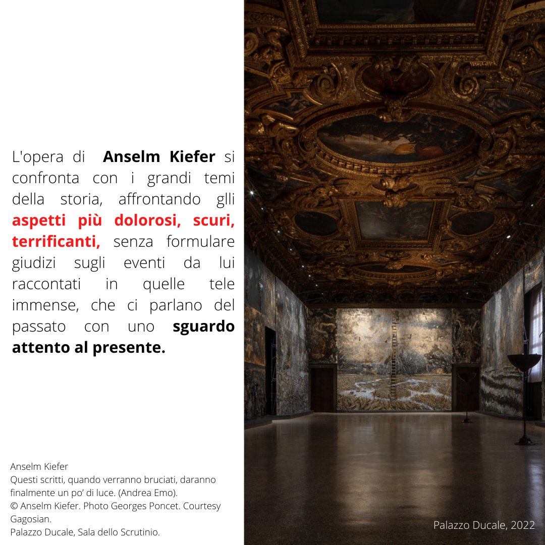 A Dusseldorf, #AnselmKiefer diventa allievo dell'artista #JosephBeuys, che lo incoraggia a dipingere su grandi tele e a inserire nei suoi lavori una serie di simboli visivi di alcuni aspetti tragici della storia tedesca, in particolare quella del periodo nazista.
