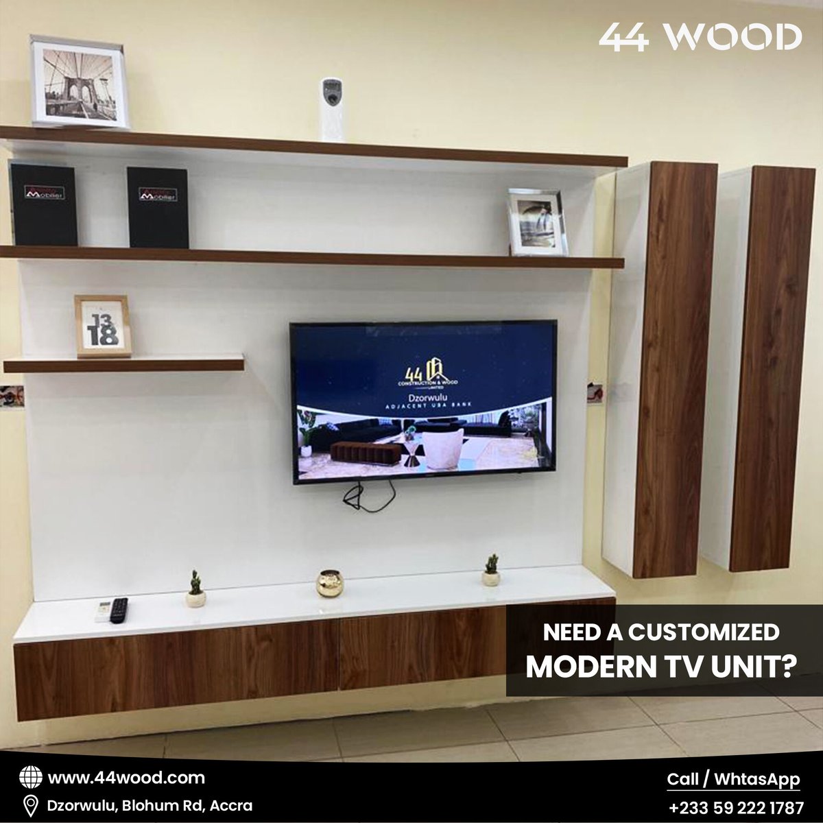 44wood_gh's tweet photo. Do you need a CUSTOMIZED TV Unit?
44 WOOD expert team of carpenters and designers are read for you!
.
Call Us Now or WhatsApp: 0592221787
.
Visit our showroom: Dzorwulu – Blohum Rd, Accra.
.
#44wood #interiordesign #tv #tvunit #halldecor #moderntvunit #livingroom #moderndesign https://t.co/KejAoY70xE