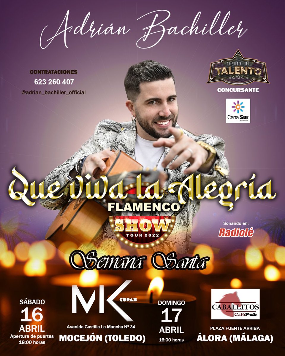 adrian_bachi95's tweet photo. 💫🗓💃Terminaremos la Semana Santa como se merece este sábado en @mk_mocejon Mocejón (Toledo)📍y el domingo tras 2 años volvemos a @caballitoscafepub 🔥 
¡ Vive la #SemanaSanta con alegría ! 🤩✈️💃📀 ¡ Os Esperamos ! 💪🏻😜🎙

☎️CONTRATACIONES
 📲 623 260 407 📞 https://t.co/0WerKEOBAw