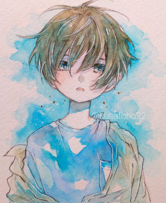 071 男子 男の子 少年 手描きイラスト オリジナル アナログ 水彩