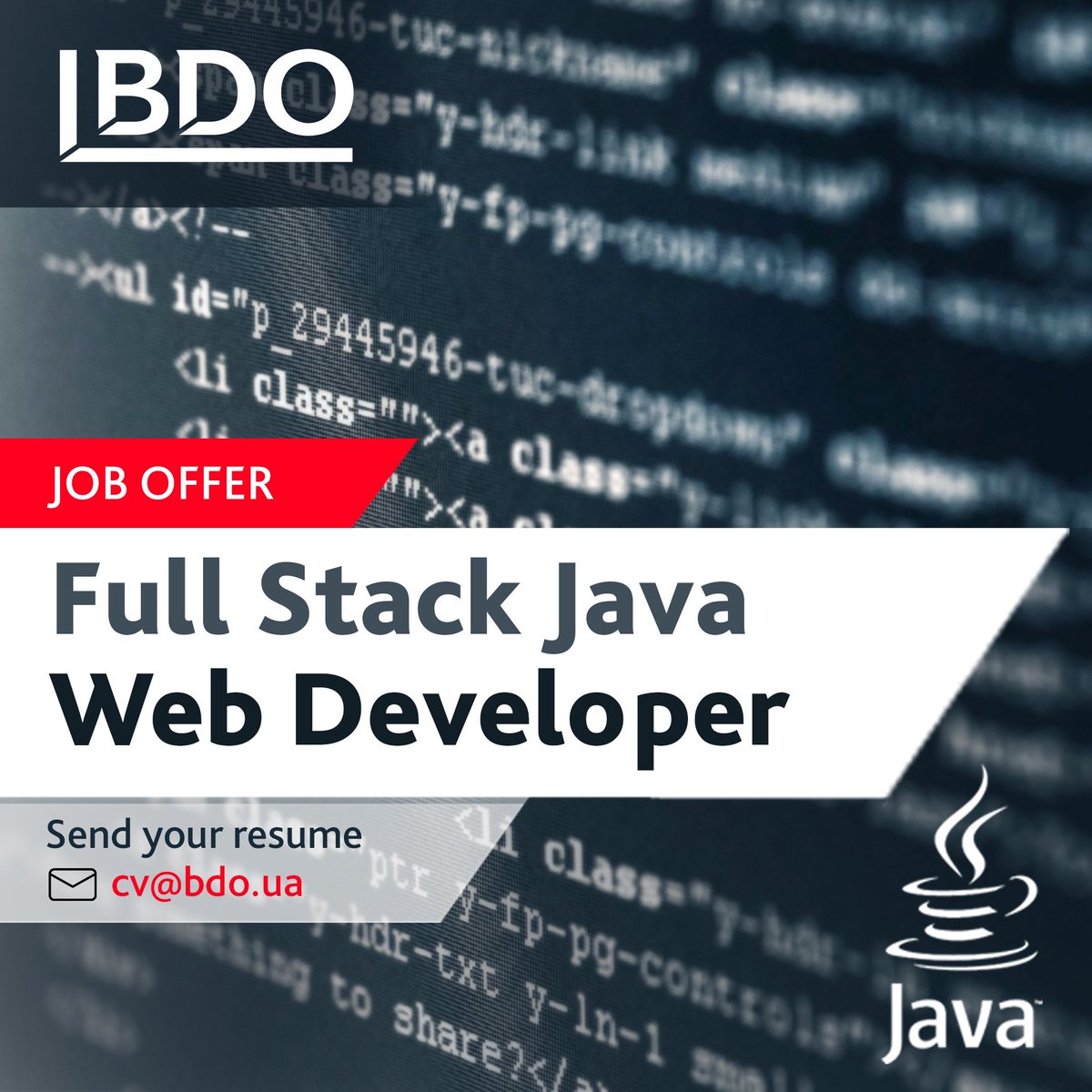 BDO_Ukraine's tweet photo. 📢 BDO is hiring 𝗙𝘂𝗹𝗹 𝗦𝘁𝗮𝗰𝗸 𝗝𝗮𝘃𝗮 𝗪𝗲𝗯 𝗗𝗲𝘃𝗲𝗹𝗼𝗽𝗲𝗿

Details about the vacancy can be found here >> https://t.co/ZXFJiZUWoe

📩 Email your resume to: cv@bdo.ua 

#wearehiring #recruitment #itjobs  #itcareer #webdev #webdeveloper #JavaWebDeveloper #JavaWeb https://t.co/wiIIvCKdAW