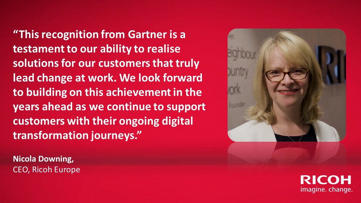 RicohUK's tweet photo. We’ve been positioned in the 2022 Gartner® Magic Quadrant™ for Outsourced Digital Workplace Services Worldwide report. A HUGE thanks to our customers across the globe! https://t.co/vwJbGWVhDY #GartnerMagicQuadrant #LeadingChangeAtWork https://t.co/CvqSLTYMXE