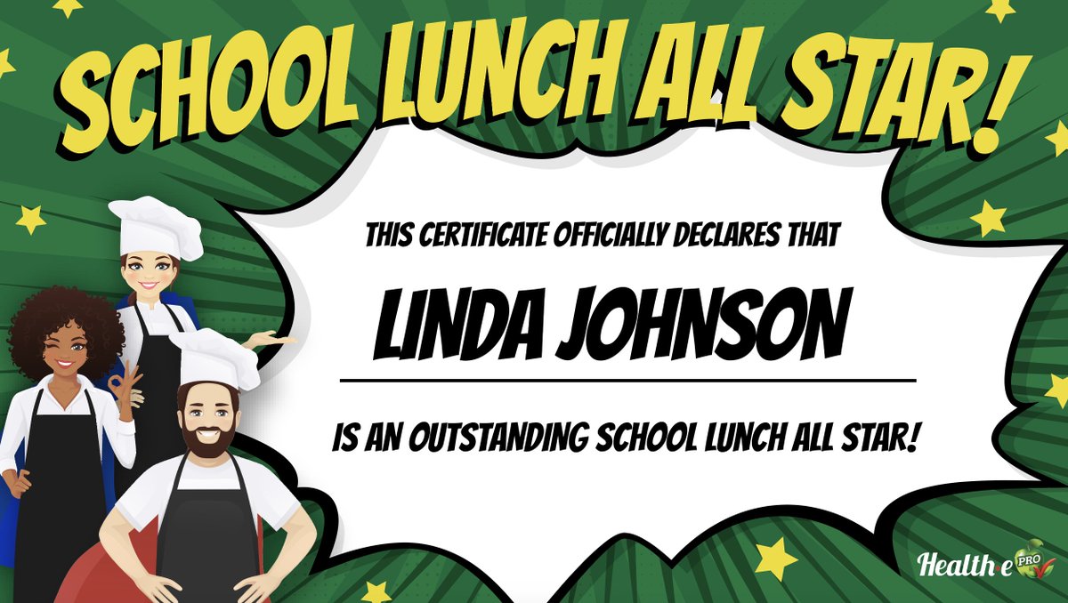 Healthe_Pro's tweet photo. Do you have some co-workers you think are All Stars? With School Lunch Hero Day coming up, show your appreciation by sending a certificate their way! 🤩

Create your certificate ➡️ https://t.co/3aA4ebWCW8 https://t.co/58jZNPASTk