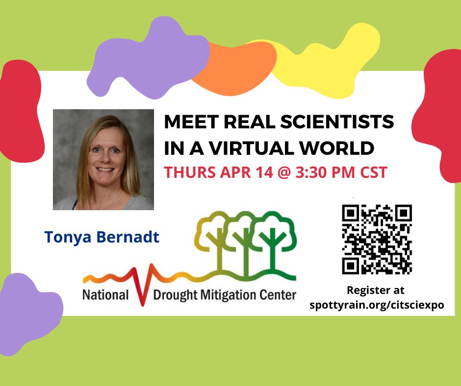 SpottyRainOSU's tweet photo. We are going LIVE at 3:30 p.m. with Tonya Bernadt from the National Drought Mitigation Center. Post your questions and join us to find out the answers.
#learntryact
#citscimonth
#citizenscience https://t.co/yOZCVgYuH0