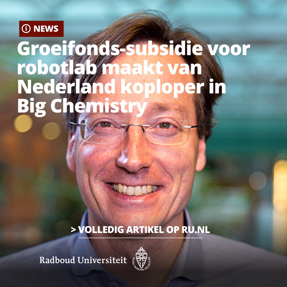 Radboud University (@radboud_uni) on Twitter photo 🥳Een onderzoeksprogramma onder leiding van Wilhelm Huck <a href="/Radboud_Uni/">Radboud University</a> met als inzet: de bouw van een revolutionair robotlab dat chemie en kunstmatige intelligentie combineert krijgt een bijdrage van 97 miljoen euro uit het #NationaalGroeifonds. ru.nl/nieuws-agenda/… 🥳Een onderzoeksprogramma onder leiding van Wilhelm Huck <a href="/Radboud_Uni/">Radboud University</a> met als inzet: de bouw van een revolutionair robotlab dat chemie en kunstmatige intelligentie combineert krijgt een bijdrage van 97 miljoen euro uit het #NationaalGroeifonds. ru.nl/nieuws-agenda/…