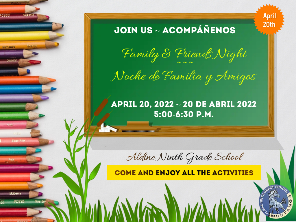 Join us for Family &amp; Friends Night on April 20th!
Acompáñenos para Noche de Familia y Amigos el 20 de abril.
#A9Strong #AldineForward #AldineAdelante