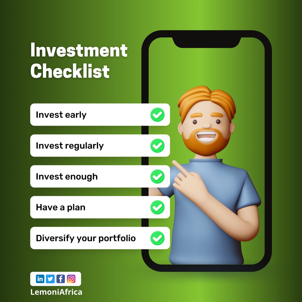 LemoniAfrica's tweet photo. These 5 tried and true principles can help you build an effective long-term strategy designed to achieve your financial goals.

Retweet and follow us for more tips!!!

#lemonex https://t.co/ixmSPAqPhP