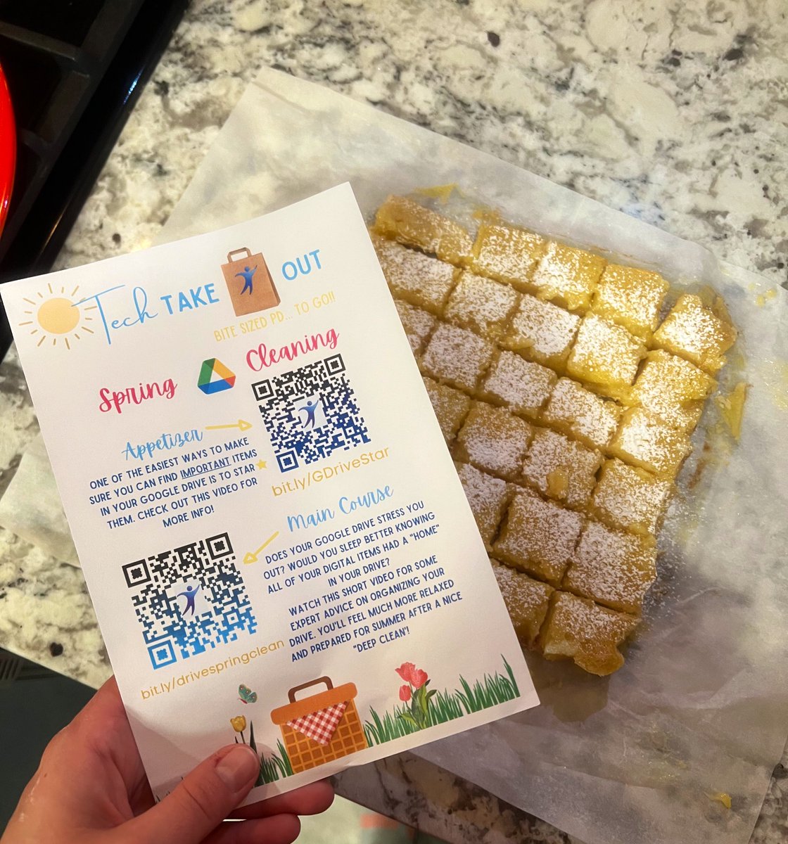 mrsrinehart1's tweet image. On the menu for #TechTakeOut this month are 🍋lemon bars and tips for spring cleaning your #GoogleDrive 🧹🌷! @saylerparkjags @dpvils @ForwardEdgeOH #BeBetterJags #FEK12
