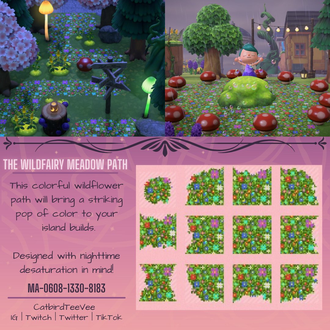 CatbirdTeeVee's tweet photo. Here's the code for my Wildfairy Meadow Path! I'm so happy with how it turned out! Feel free to tag me in your creations, I love to see them!
#acnh #acnhinspo #acnhdesign #acnhdesigns #animalcrossing #acnhcustomcode #acnhcustomdesign #acnhpattern #newhorizons #nintendo #twitch https://t.co/1HlTB0fDlI