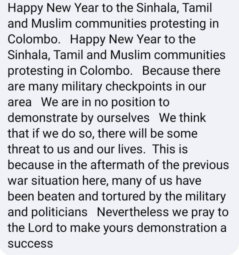 A reminder, from a comrade living in the North.

Racism, militarisation, livelihoods, the freedom to protest &amp; a full humanity in this country are so deeply linked, under any government. #lka #SriLanka #GoHomeGota
