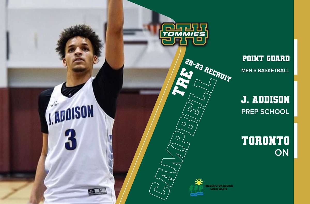 Tommies Men's Basketball Tap Toronto Talent Tre Campbell for first recruit of 2022-2023 ACAA Season.

The J. Addison Prep 6'3" Point Guard joins formers teammate Vincent Lyttleton to don the Green &amp; Gold.

Read more: gotommies.ca/x/olzmv
