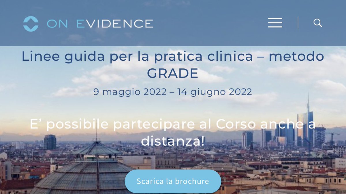 ricercaclinica's tweet photo. A maggio inizierà il corso di perfezionamento di Unimi sulle linee guida per la pratica clinica e il metodo GRADE @LaStatale  @ricercaclinica per info 👉 https://t.co/lzFZmQ2pUK https://t.co/OtYSklvCu7