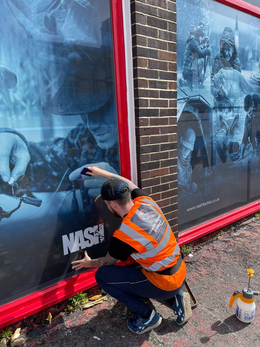 Charles_Rayner1's tweet photo. Beautiful shop front graphics produced by our print team and installed by our talented fitters Milo &amp; Eden - Well done team. @NashTackleUK @Contra_Vision #nonstopangling #GraphicDesign @Milo81663321 #installation https://t.co/vhobSU2MCD