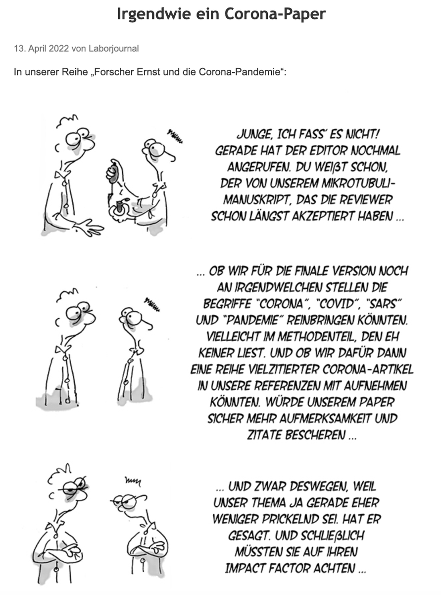 Lab_Journal's tweet photo. Die #Corona-#Pandemie scheint so manchen Journal-Editor auf komische Ideen zu bringen …
#LabComic #ScienceComic #LabFun #LabCartoon #ImpactFactor #JIF #SciPub #ScholarlyPub https://t.co/cUBYLgB2Rq