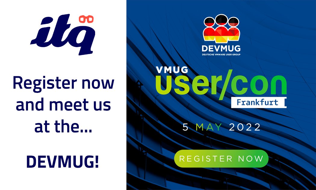 ITQ_de's tweet image. In 3 Wochen ist es endlich soweit! 

An unserem @ITQ_Germany Stand bei der #DEVMUG #UserCon 2022 wird es exklusive T-Shirts geben. Doch dazu später mehr 😉

Meldet euch am besten direkt für das Event am 5. Mai 2022 in Frankfurt an -&amp;gt; my.vmug.com/s/community-ev…

#vCommunity #vmug