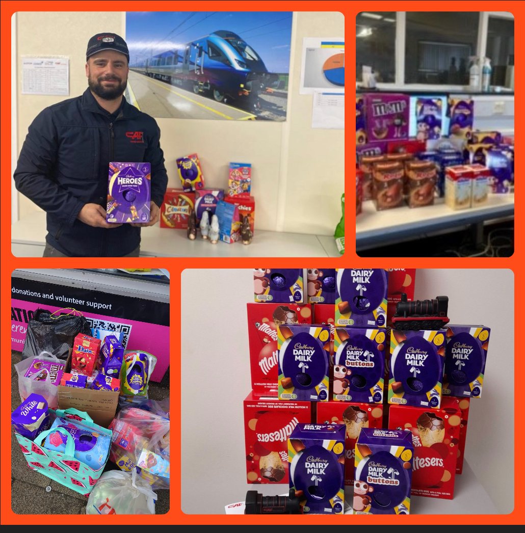 CafRail's tweet photo. CAF RAIL UK donated over 100 Easter Eggs to food banks and care homes around UN &amp; NI.
Thank you for the donations and have a lovely Easter! https://t.co/p6dK6zDw3T