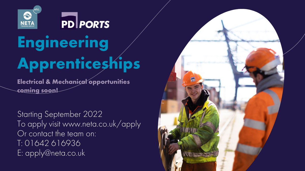 PDPorts's tweet photo. We'll shortly be looking to recruit our next engineering apprentices! If you're interested in becoming an Electrical Apprentice or a Mechanical Apprentice visit ๐ visit https://t.co/dX2No96KVx for more information.
#ApprenticeOpportunities | #EngineeingApprentices | #Teesport https://t.co/ltldiSZqig