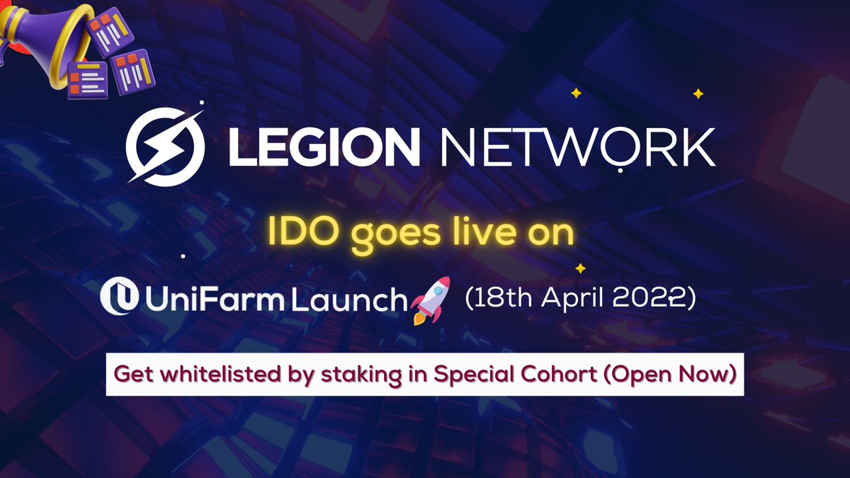 UniFarm 🌩️ (@unifarm_) on Twitter photo ✨✨5th #IDO Announcement ✨✨
<a href="/unifarm_/">UniFarm 🌩️</a> is thrilled to bring you the next IDO: <a href="/LegionNetwork__/">Legion Network: The #1 Crypto Super App</a>
🗒️Whitelisting is open for #LEGION NETWORK IDO on #UNILAUNCH
🛫Participate now in our community round: uni.farm/Legion-IDO ✨✨5th #IDO Announcement ✨✨
<a href="/unifarm_/">UniFarm 🌩️</a> is thrilled to bring you the next IDO: <a href="/LegionNetwork__/">Legion Network: The #1 Crypto Super App</a>
🗒️Whitelisting is open for #LEGION NETWORK IDO on #UNILAUNCH
🛫Participate now in our community round: uni.farm/Legion-IDO