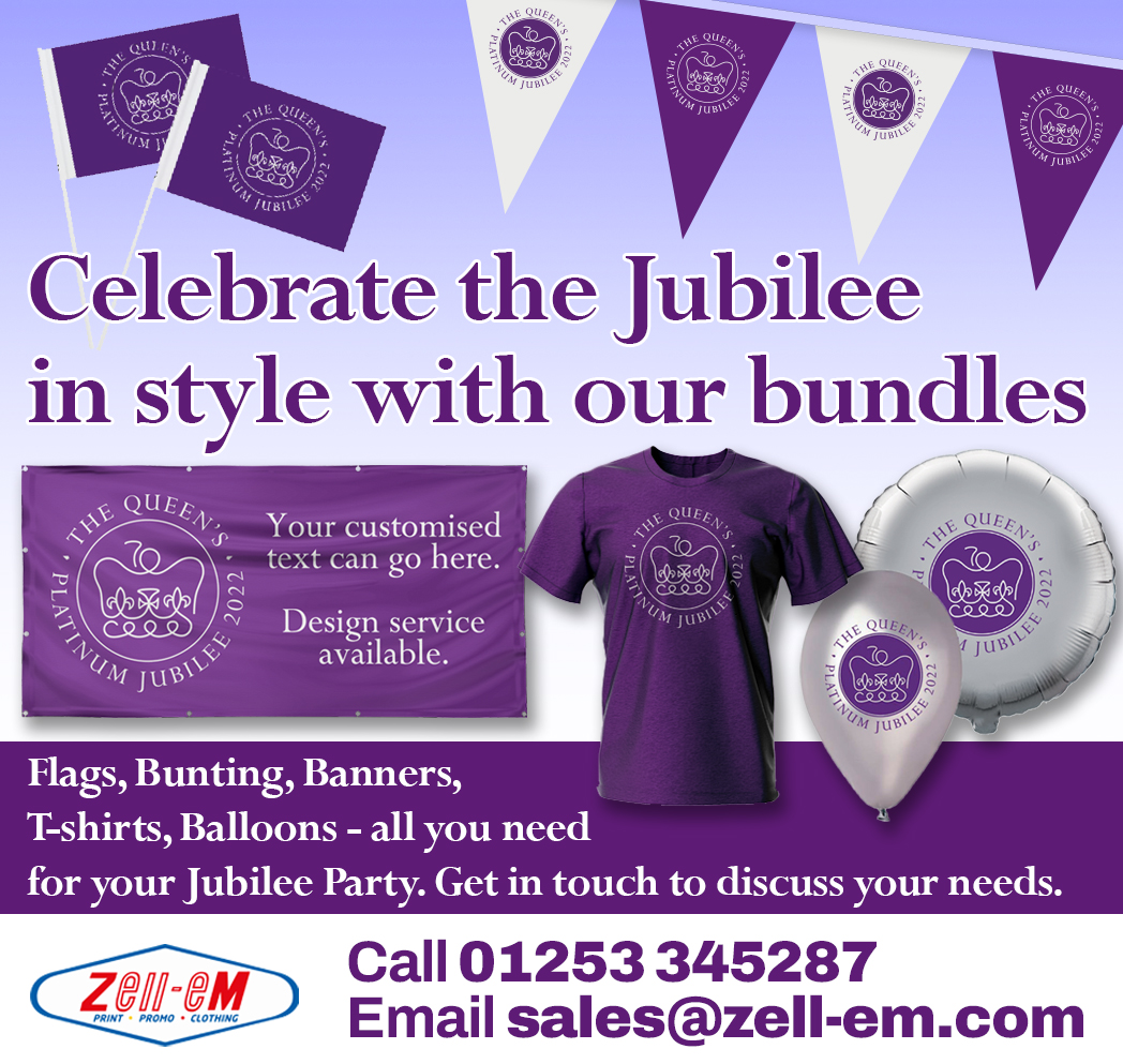 ZellEmGroup's tweet photo. Planning a Jubilee Party? Custom Flags, Bunting, Banners, T-shirts, Balloons, we do it all. Call 01253 345287 or sales@zell-em.com to discuss your needs. #Jubilee2022 #platinum #PlatinumJubilee #TheQueen #zellem #flags #bunting #banners #tshirts #balloons๐ #printed https://t.co/98Cfts21ue