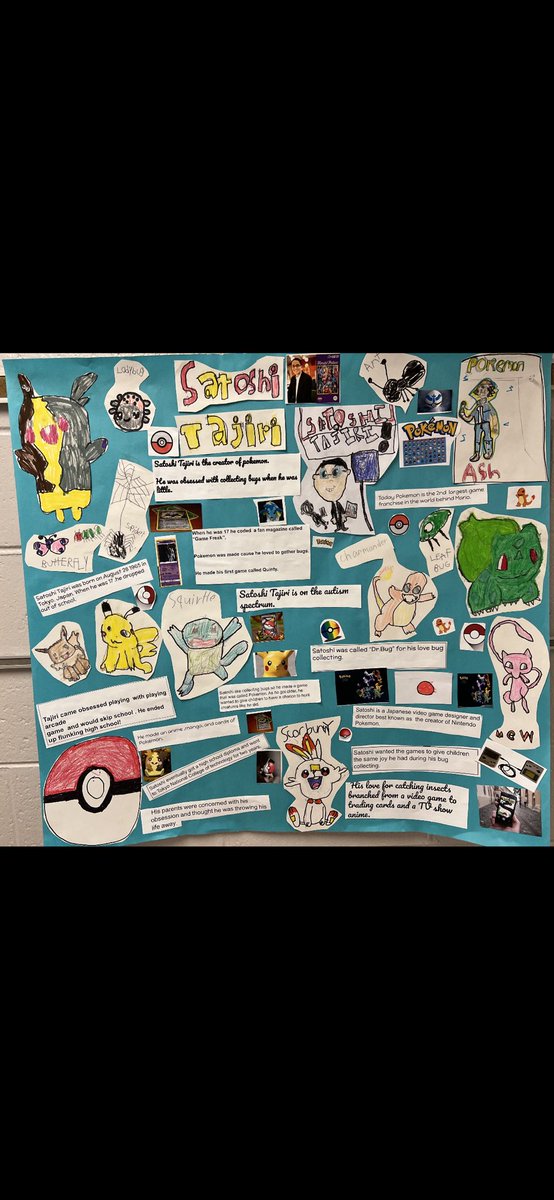 mrswoods22's tweet photo. Our class loved learning and creating a poster about Pokémon creator- Satoshi Tahiti for Autism Acceptance/Awareness @LC22Connelly #WTSD_DEI @WdbgSchools https://t.co/wgepiBEgqV
