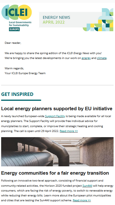 ICLEI_energy's tweet photo. 📣Read all about it!📰
@ICLEI_Europe April Energy News is out👉https://t.co/npsZz58nyF

Bringing you our latest on #energy and #climate:

#inspiration 💡
#cities 🏨
#opportunities💰
#resources 📚
#tools 🔧
#multimedia🎧
#events 🗓️

(sign up here: https://t.co/bMwbdEy2GA) https://t.co/YzVlIfOYi2
