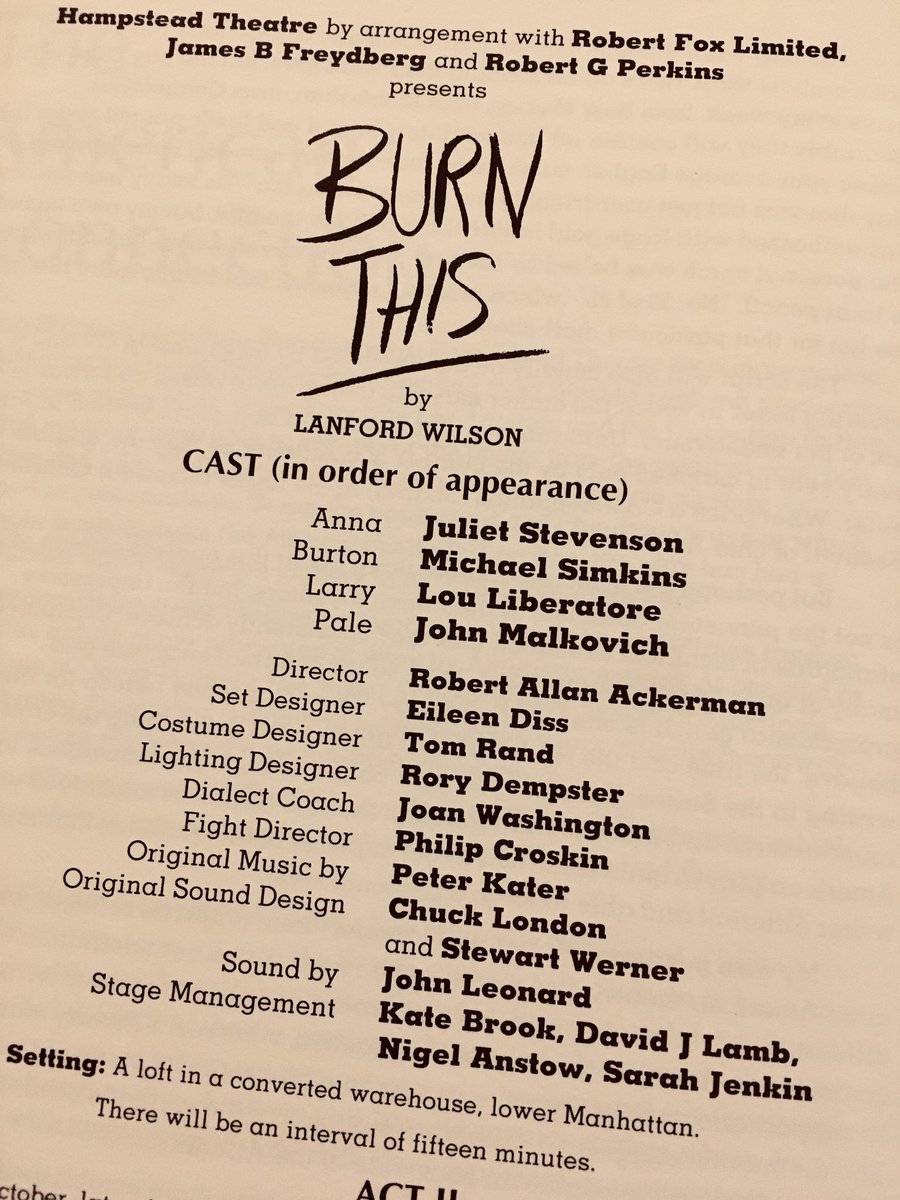helenjerome's tweet photo. My goodness, I saw Malkovich opposite Juliet Stevenson in #BurnThis @Hamps_Theatre three decades ago, and it was fiercely compelling 🔥
#whatamemory
(NB. cast also featured @michael_simkins more recently seen in @BDWplay @RiversideLondon) https://t.co/VLK9AOLI0l