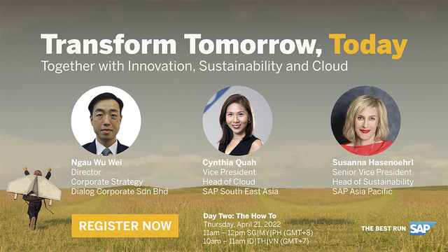 CynQuah's tweet photo. In this post-pandemic world, what are the next steps to harness sustainability solutions for a thriving and sustainable business? The second session for Transform Tomorrow, Today dives into the holistic business transformation strategy. Register now! https://t.co/OzuplUfJX0 https://t.co/Xtob2DQKXj