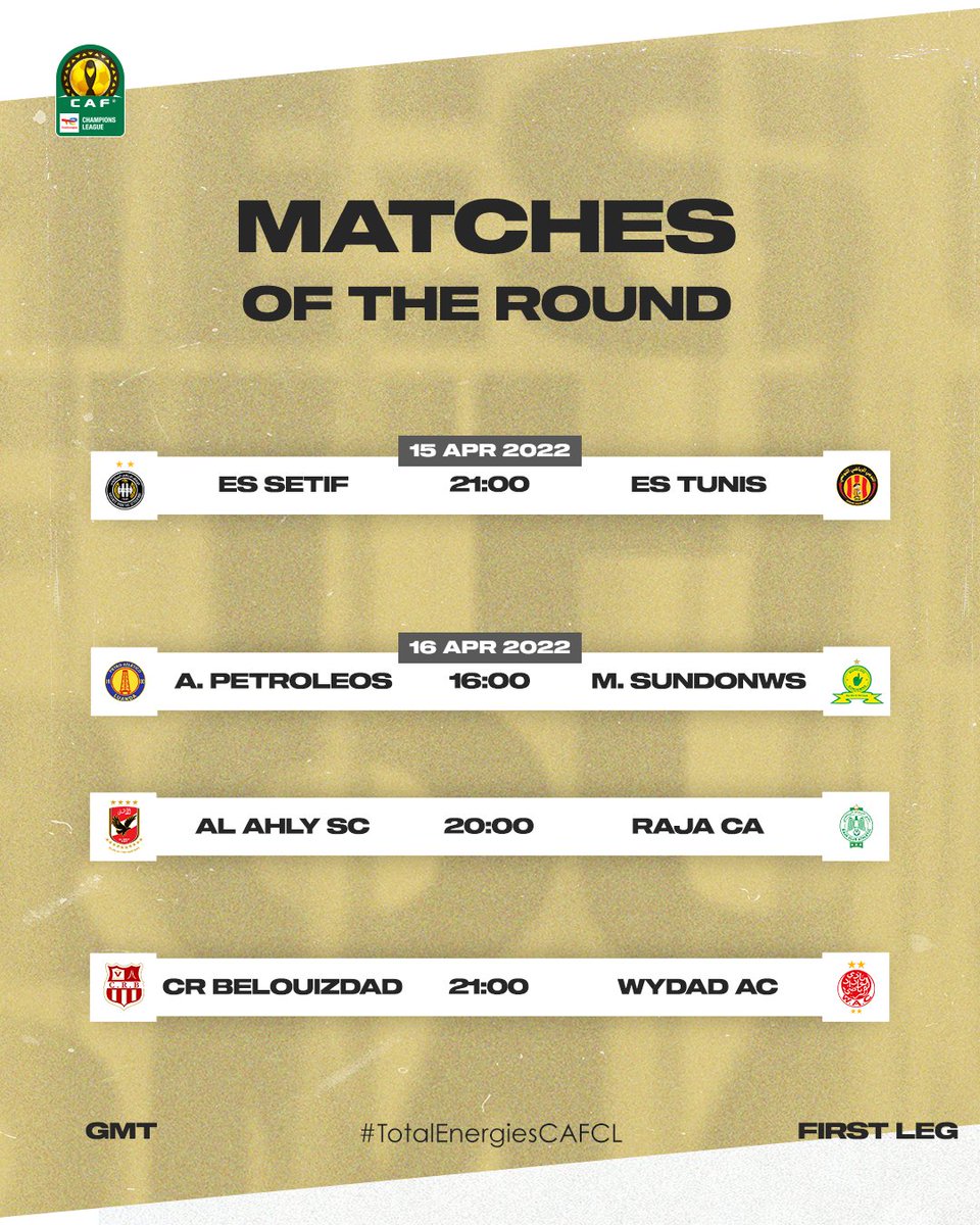 CAFCLCC's tweet photo. Are you ready for a flaming hot #TotalEnergiesCAFCL quarter-finals? 🔥

Check out the first-leg games. 👇 https://t.co/TuKdx0tUNo