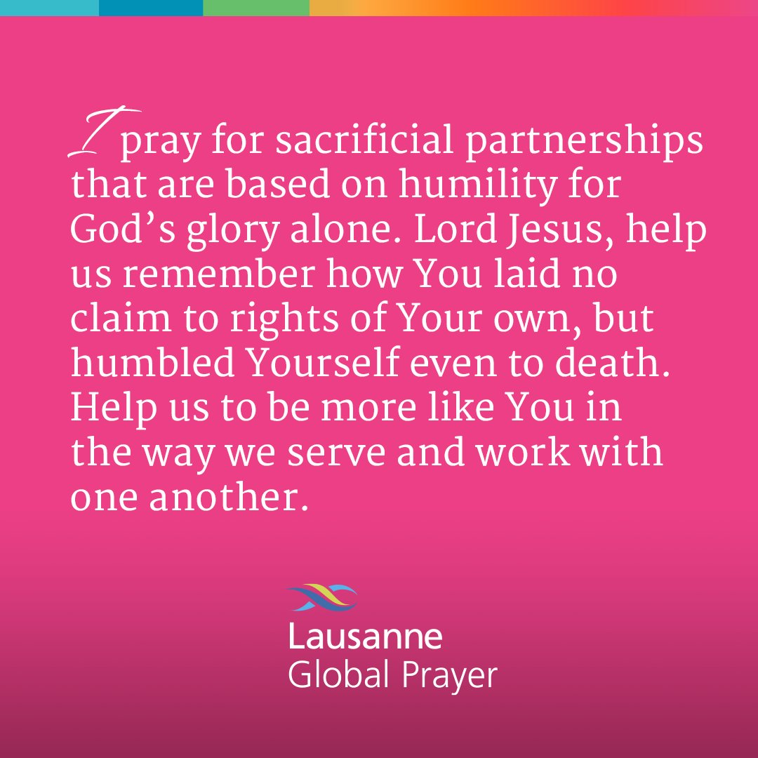lcwe's tweet photo. Day 14: Pray for sacrificial partnerships that are based on humility for God’s glory alone. #28daysofprayer
Subscribe to the Lausanne Global Prayer feed in the PrayerMate app: https://t.co/yhgD0Fnh3A https://t.co/wSTkGnqEHL