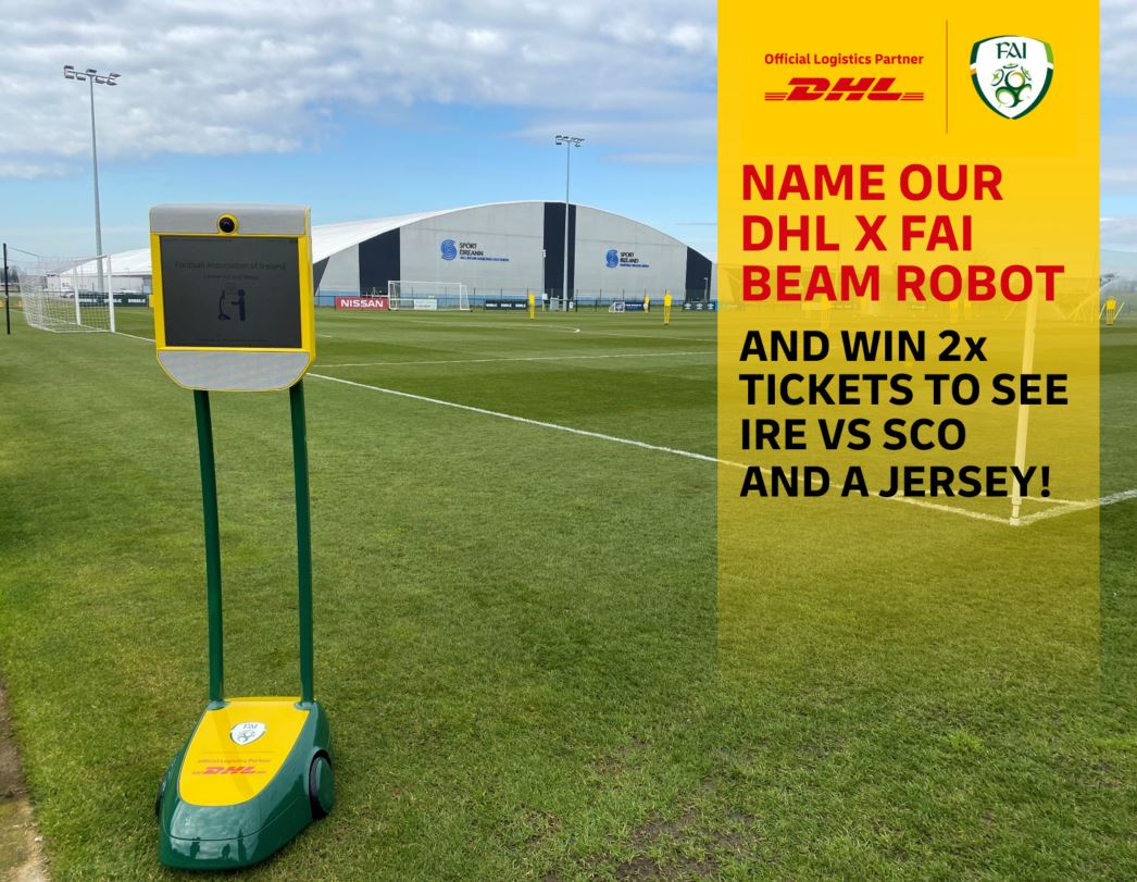 We want YOU to name our BEAM Robot 🤖

DHL &amp; the FAI will choose the best name &amp; provide 2 tickets to #IREvSCO &amp; a new Ireland jersey to our winner ☘️ To #WIN:

➡️ RT this post with the name you would like to call our robot
➡️ Tag <a href="/DHLExpressIre/">DHL Express Ireland</a> &amp; <a href="/FAIreland/">FAIreland</a>
➡️ Use #DHLBeamRobot