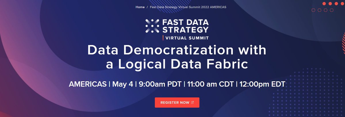 carlisle_gomes's tweet image. Join us for @Denodo's 7th annual #FastDataStrategy Virtual Summit! On May 4, 2022, discover industry trends &amp;amp; key insights about the true value of #DataVirtualization especially for BI, analytics &amp;amp; data professionals #Data bit.ly/38j0PAK