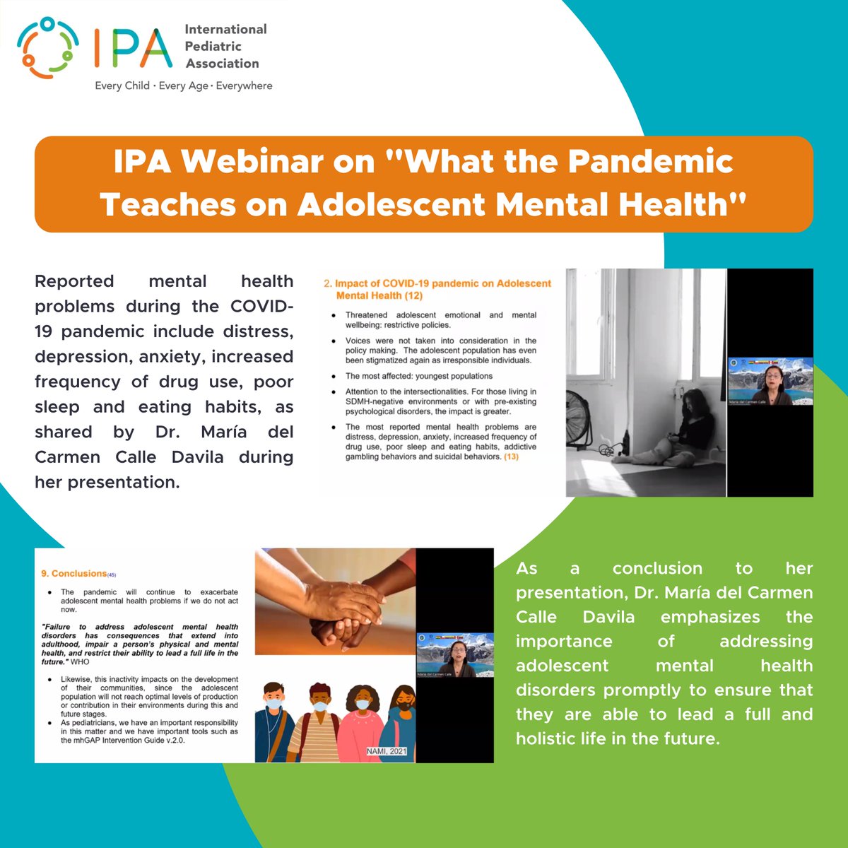 IPAWorldorg's tweet photo. The International Pediatric Association conducted the international webinar: “What the Pandemic Teaches on Adolescent Mental Health"on 18 March 2022. Stay tuned to IPA social media platforms for upcoming webinars.
#IPA #IPAWebinar #IPAEvent #EnverHasanoglu https://t.co/NLlg6DdAaI