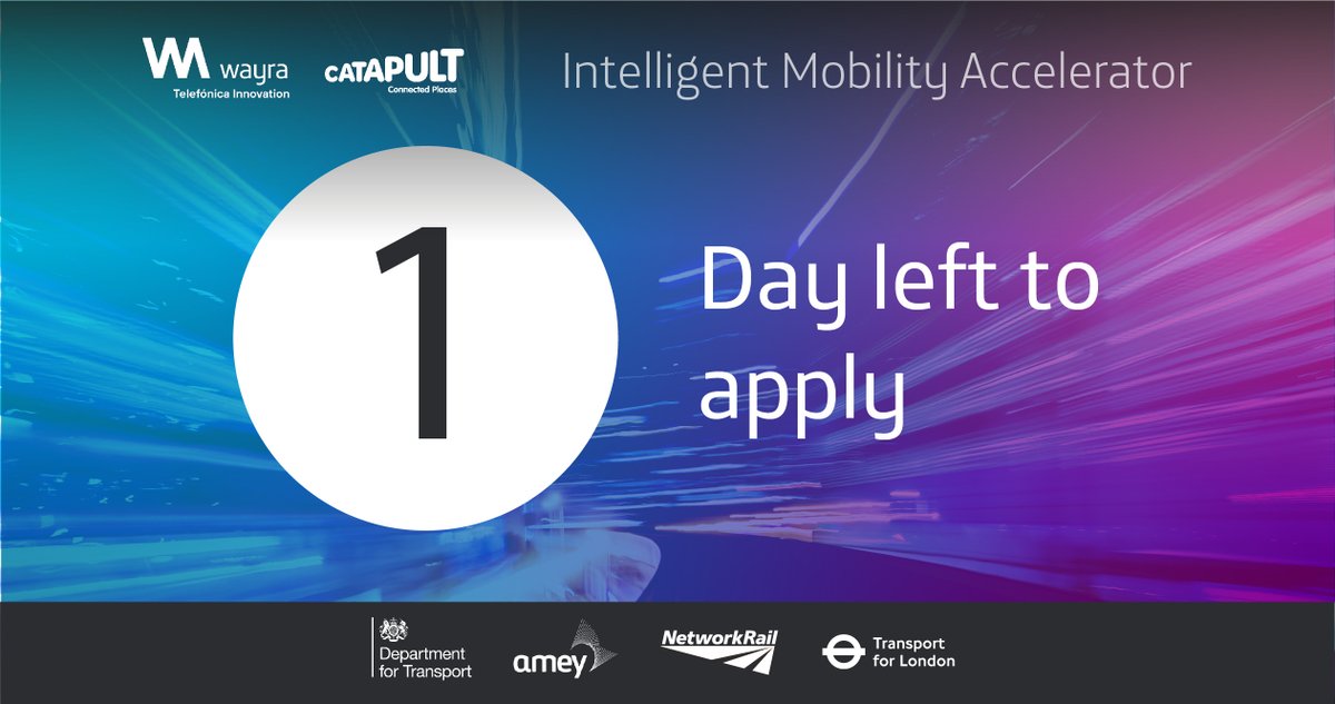 WayraUK's tweet photo. โ ONE DAY LEFT to apply to the Intelligent Mobility Accelerator!
Join us and become the next world-leading mobility company!
๐ https://t.co/i78rIEXSuf
@CPCatapult @Ameyplc @transportgovuk, @TfL @networkrail
#IMAccelerator #Mobility #MobilityStartup #ConnectedMobility https://t.co/9DbNoDRHqD