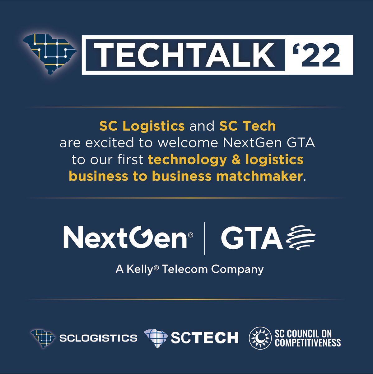 sccompetes's tweet photo. We are excited to have NextGen/GTA as a featured buyer during our #SCLogistics x #SCTech B2B matchmaker event, in partnership with @SCcommerce and @SCRAInnovation. #TechTalk22 https://t.co/I9zf8PKbcL
