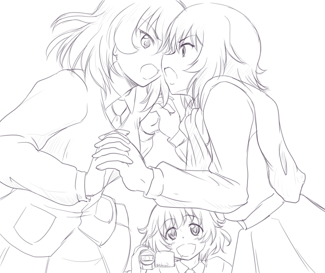 #GuP版深夜のお絵描き60分勝負
#GuP版深夜のお絵描き60分勝負_20220414
「安藤レナ」「押田ルカ」「秋山 優花里」
の三人とくれば～
差分はちょっと意識した押安 