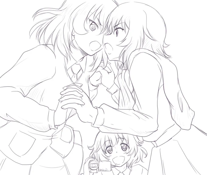 #GuP版深夜のお絵描き60分勝負
#GuP版深夜のお絵描き60分勝負_20220414
「安藤レナ」「押田ルカ」「秋山 優花里」
の三人とくれば～
差分はちょっと意識した押安 