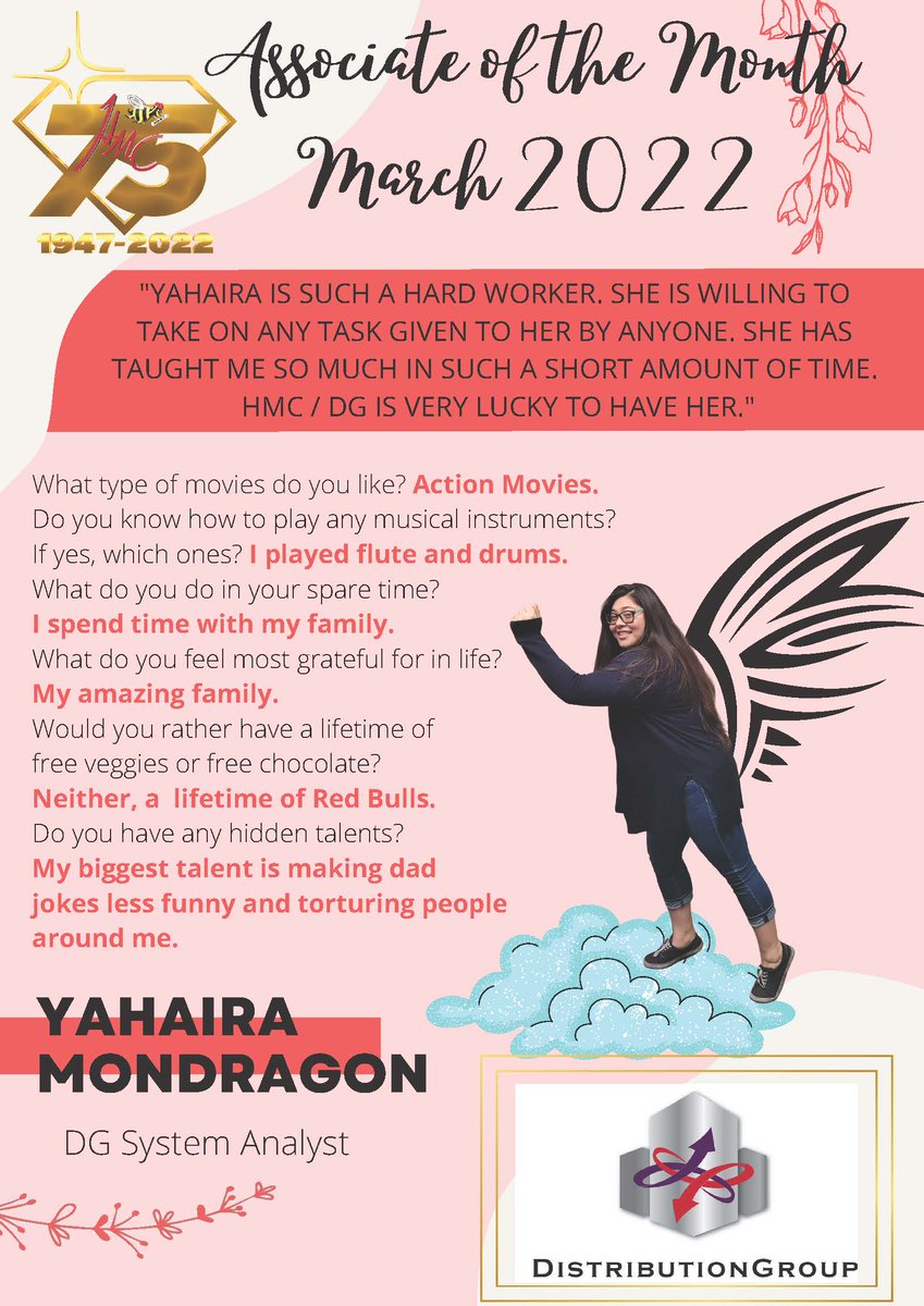 Associate of the Month March 2022 – Yahaira Mondragon – Distribution Group System Analyst.