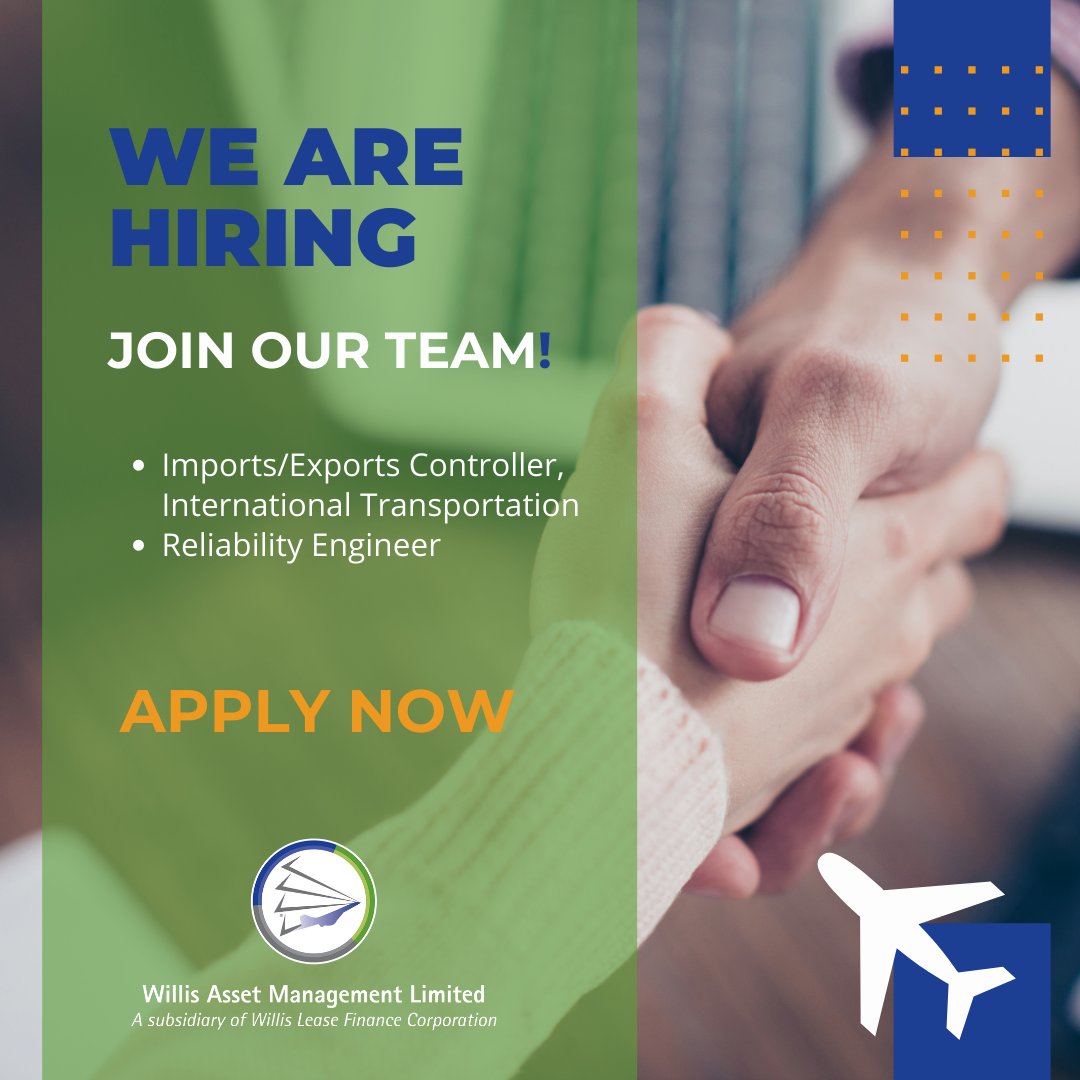 WillisAsset's tweet photo. Willis Asset is currently recruiting for an Imports/Exports Controller and Reliability Engineer to join our growing team! Check out our recruitment page at https://t.co/evFH4BxfNC to view our full list of current openings including job description details and how to apply. https://t.co/x20SeqJSgn