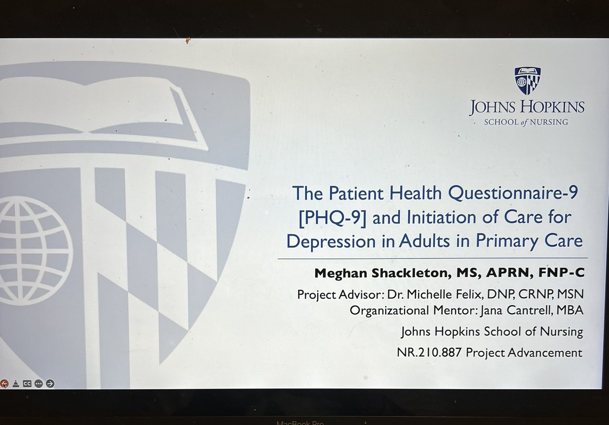 MeghanShacklet1's tweet photo. This week marks a milestone in my doctoral journey: the presentation of my clinical project. Thank you to all those that have helped me along this journey, and congratulations to my fellow DNP candidates in Spring 2023 cohort. Halfway there! #JHSON #JohnsHopkins #DNP2023 https://t.co/Q5fSvYDQZw