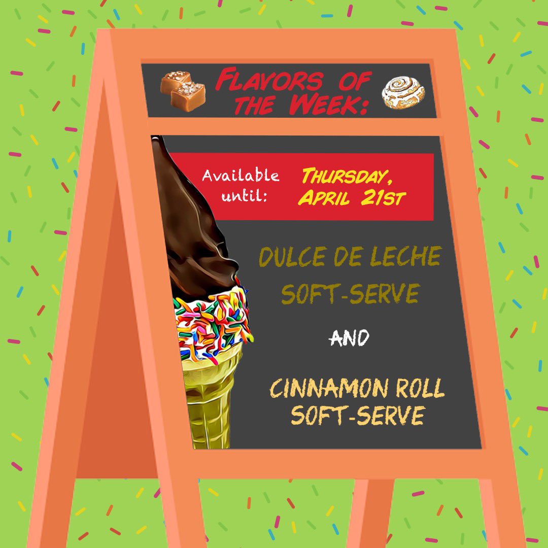 biggayicecream's tweet photo. This weeks flavors of the week are: Dulce de Leche &amp; Cinnamon Roll! Available in stores until Thursday, April 21st! https://t.co/2yIcgSWgSb
