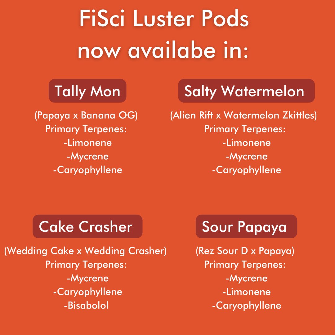 FiSci_Cannabis's tweet photo. ๐ฟNow available in your favorite strains of #tallymon, #saltywatermelon, #cakecrasher, and #sourpapaya ๐ฟ
Use our FiSci Product Locator to find them at a #dispensary near you! https://t.co/RyrbV06yMI
#CannabisCommunity #CannabisTwitter https://t.co/DtPME3pb06
