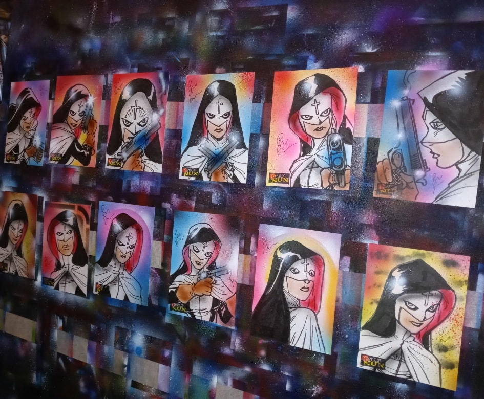 ThePhoenixxx's tweet photo. Working on coloring cards for the creator of Warrior Nun, Ben Dunn. This is his new set coming soon from 5finity, Crimson Nun. If you haven't checked out Warrior Nun on Netflix you should, Its really good!

#biancathompsonart #biancathompson
#Warriornun #5finity #sketchcards https://t.co/jGbQNDQvew
