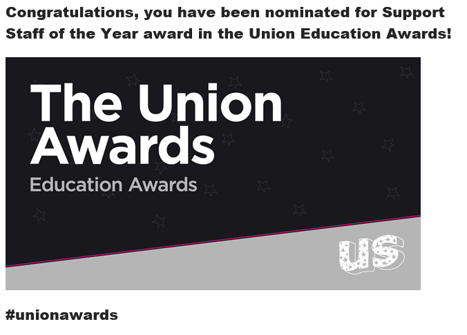 The best type of email to receive before the start of the long Easter weekend. Thank you to whoever nominated me for the <a href="/DerbyUnion/">Union of Students</a> Education Awards! 😍 #unionawards