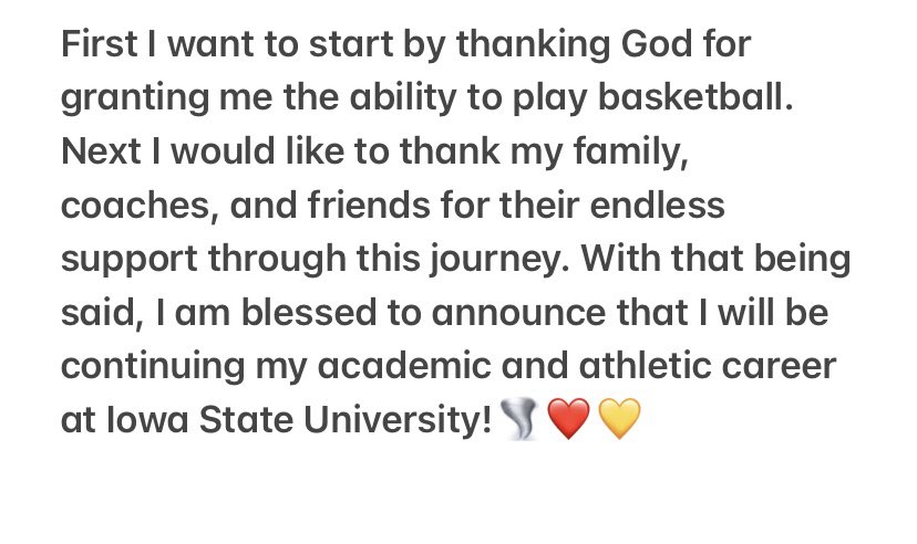 AudiCrooks's tweet photo. What’s good cyclone nation?🌪❤️💛
#Committed https://t.co/YphZQI7XtD