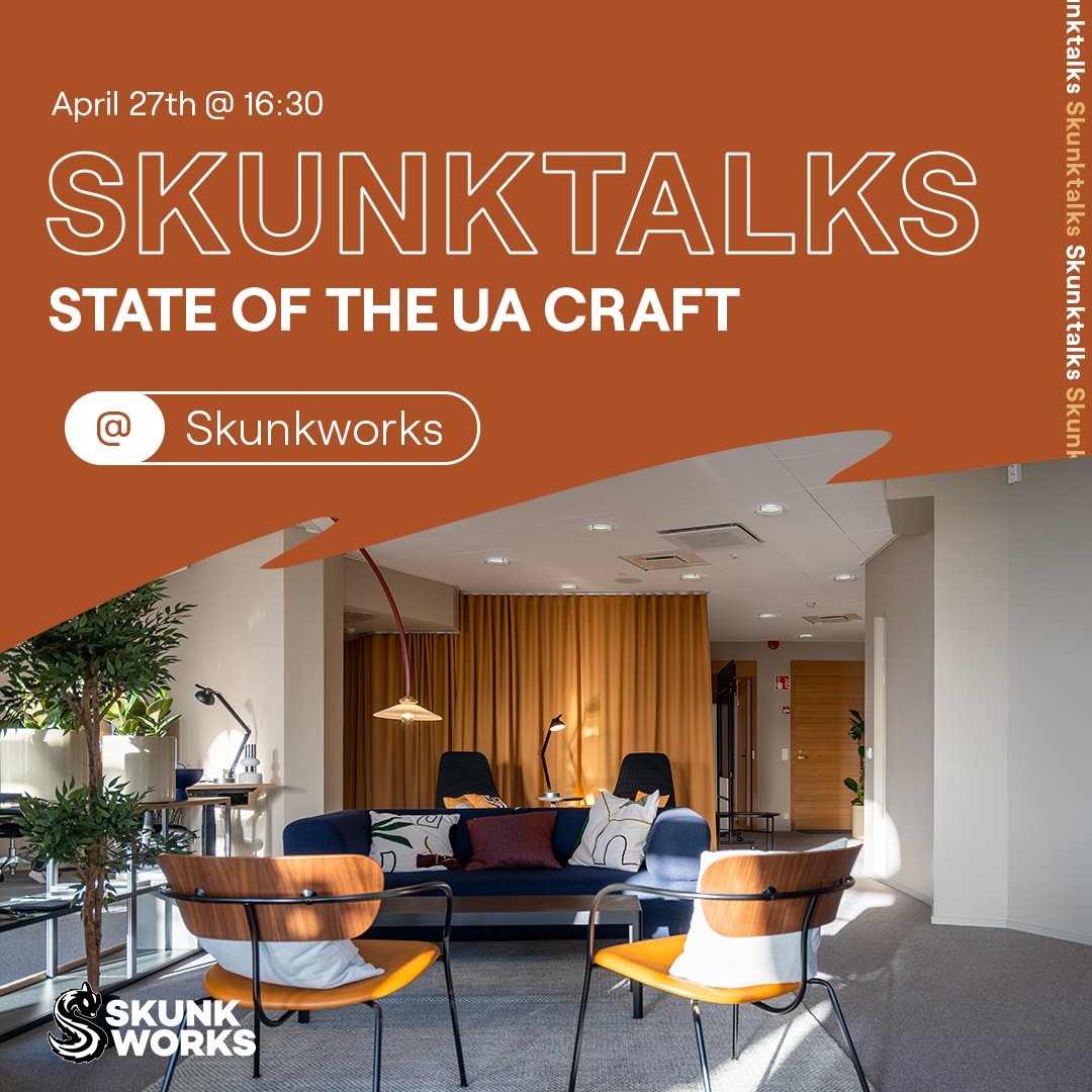 Welcome to #SkunkTalks! 💬🦨 A series of talks hosted by Skunkworks.

Join us for our first talk, State of the UA Craft, at 16:30 EEST on April 27th. Hosted by our Head of UA, Gus Viegas.

Where? ➡️ Mikonkatu 13 a, 00100 Helsinki.

Sign up here: forms.gle/cGWbfcfSBqGswT…