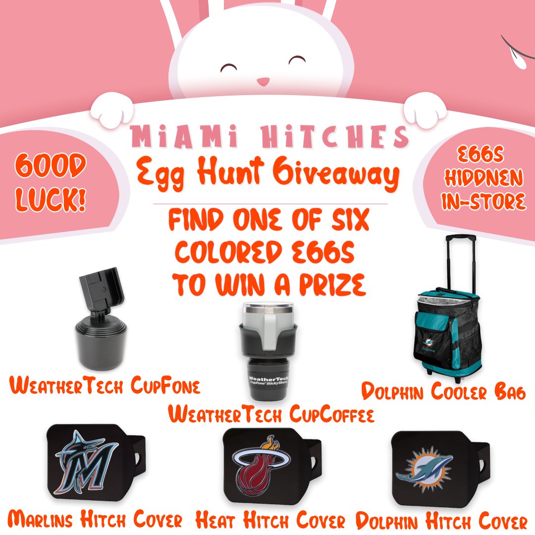 MiamiHitches's tweet photo. 🚨 Miami Hitches Egg Hunt Giveaway 🚨

We are giving away 7 prizes 🎁 to 7 lucky winners! 🌟 
To win a prize you must find 1 of 7 eggs located in our stores’ Waiting Room. 
There are 6 colored eggs and 1 golden egg. 

To be a winner and claim your prize, you must: https://t.co/Ij4oSVpNHe
