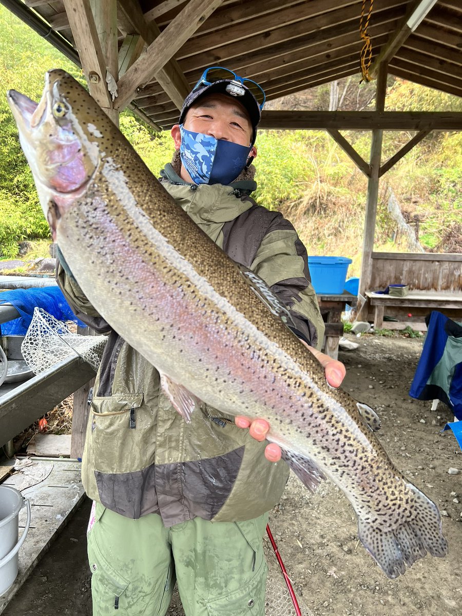 yushit034's tweet photo. 今日は朝イチから大岩魚とデカロックをバラし、寒桜に無視され、ストロベリーサーモンも散々バラしましたが、最終的には76cm 4.8kgのドリームサーモンを獲る事が出来ました🎣現地でご一緒した皆様ありがとうございました😊
#黒保根渓流フィッシング
#ドリームサーモン
#ついにホログラムステッカーGET https://t.co/S6M1K7fi4t