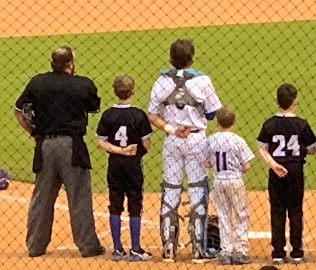 When you get to stand next to your favorite catcher for the National Anthem. #4 #futuretiger #rolemodel #Saltillotigers
