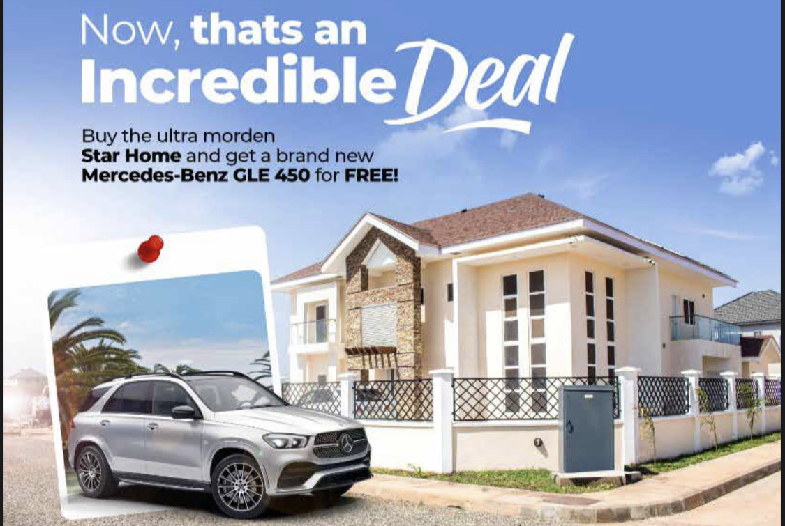 #AD Buy an ultra-modern HOME at STAR PROPERTIES and get a brand new Mercedes-Benz GLE 450 for free. 

Star Properties has 
• A gated community
• CCTV 
•Fibre Optic Network
• Solar System
• Reliable water and electricity 

Call: +233501279284 
Email: spm@silverstartowers.com
